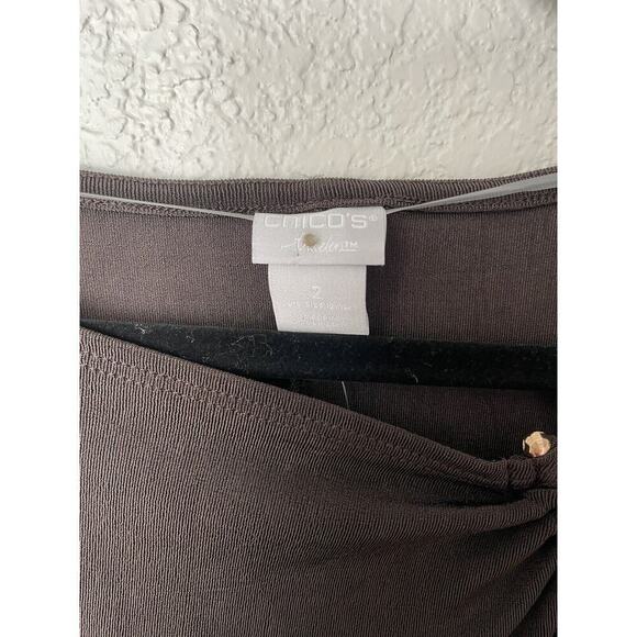 Chico's Travelers Womens Top Size 2 US 12/14 Brown Slinky Work Wear Pullover NEW - Picture 6 of 9